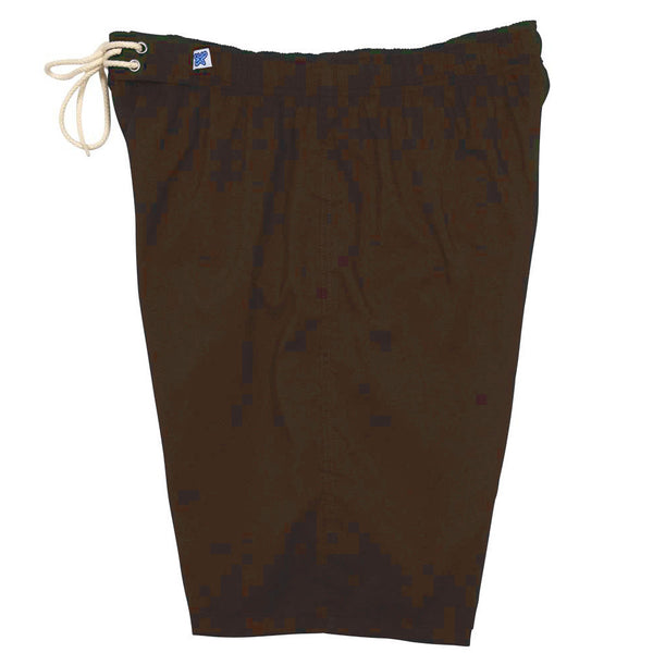 "A Solid Color" (Chocolate Brown) Women's Elastic Waist Swim Board Shorts. HIGHER WAIST/RISE + 11" Inseam