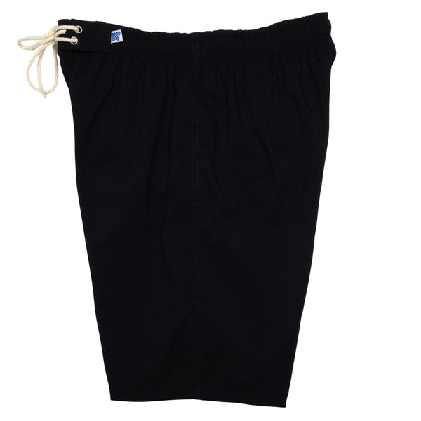 "A Solid Color" (Black+Black Stitching) Women's Elastic Waist Swim Board Shorts. HIGHER WAIST/RISE + 11" Inseam - Board Shorts World Outlet