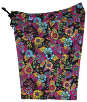 "Carnival" (Black) Womens Board/Swim Shorts - 10.5" - Board Shorts World Outlet