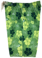 "Dew Drops" (Green) Womens Elastic Waist Swim Board Shorts. REGULAR Rise + 11" Inseam - Board Shorts World Outlet