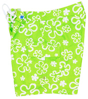 "Flower Power" (Green) 7" Women's 100% Cotton Cargo + Back Pocket Board Shorts - Board Shorts World Outlet