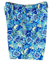 "Lucy in the Sky" (Blue) Men's Elastic Waist Board Shorts - 6.5" Inseam (approx. 20" out seam) w/ Back Pocket - Board Shorts World Outlet