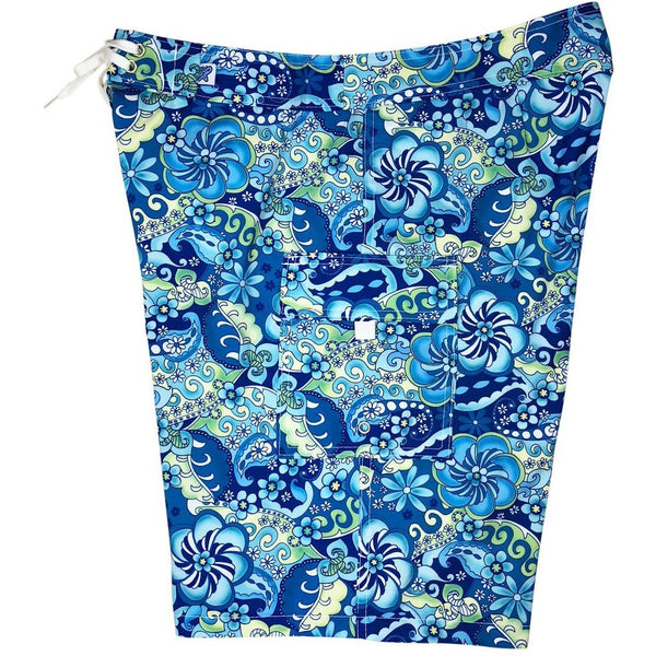 "Lucy in the Sky" (Blue) Women's Cargo + Back Pocket Board/Swim Shorts - 10.5" - Board Shorts World Outlet