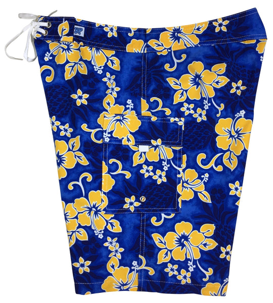 "Pina Colada" (Blue+Yellow) Women's Board/Swim Shorts - 10.5" - Board Shorts World Outlet