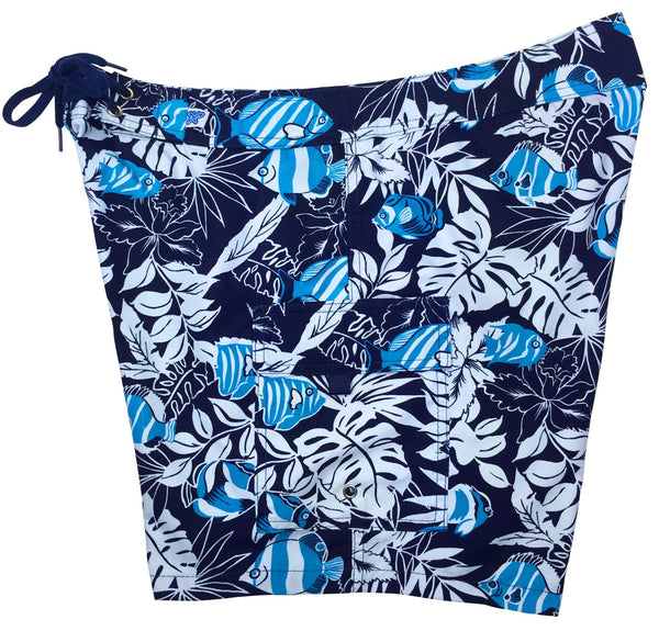 "School Life" (Blue) 7" Women's Cargo + Back Pocket Board Shorts - Board Shorts World Outlet