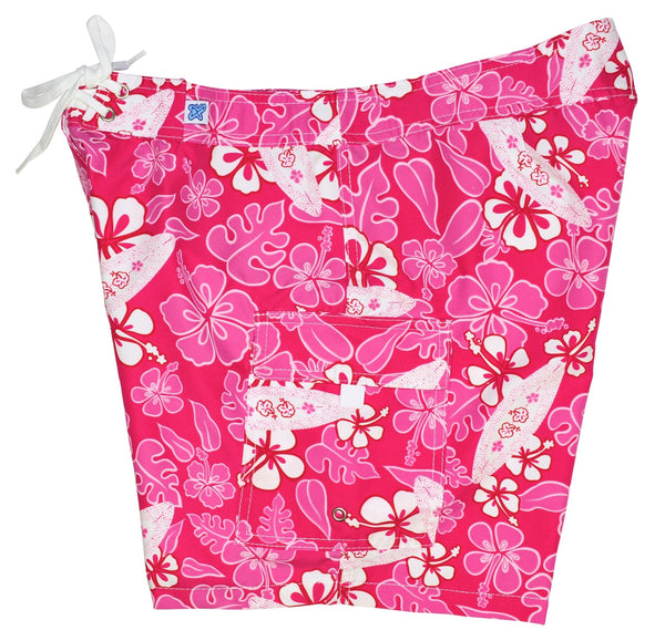 "Stick Figures" (Pink) 7" Women's Cargo + Back Pocket Board Shorts - Board Shorts World Outlet