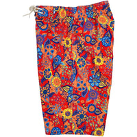 "Carnival" (Red) Womens Elastic Waist Swim Board Shorts. REGULAR Rise + 11" Inseam - Board Shorts World Outlet