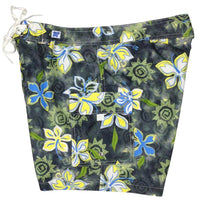 "Desert Bloom" (Charcoal + Yellow) 7" Womens Cargo + Back Pocket Board Shorts - Board Shorts World Outlet